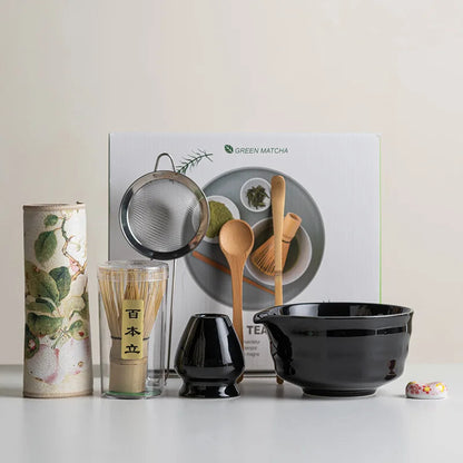 Ceramic Matcha Tea Set | 8-Piece Sakura Design with Bamboo Whisk & Frother | Complete Tools for Authentic Preparation