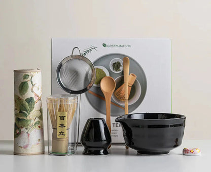 Ceramic Matcha Tea Set | 8-Piece Sakura Design with Bamboo Whisk & Frother | Complete Tools for Authentic Preparation