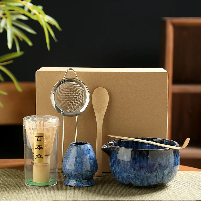 Ceramic Matcha Tea Set with Bamboo Whisk & Strainer | 6-Piece Essential Tools for Authentic Preparation