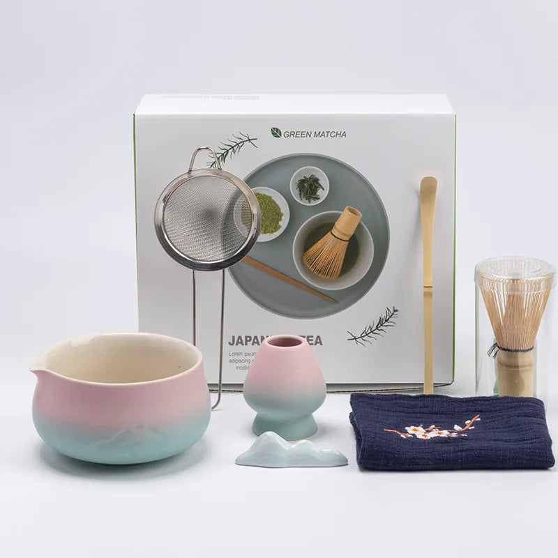 Ceramic Matcha Tea Set with Bamboo Whisk & Strainer | Traditional Japanese Tools for Authentic Tea Preparation