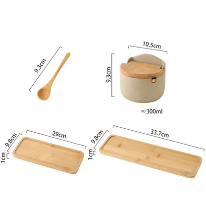 Ceramic Spice Jar with Bamboo Lid & Built-in Spoon Rest | Japanese-Style Spice Container for Tidy Cooking