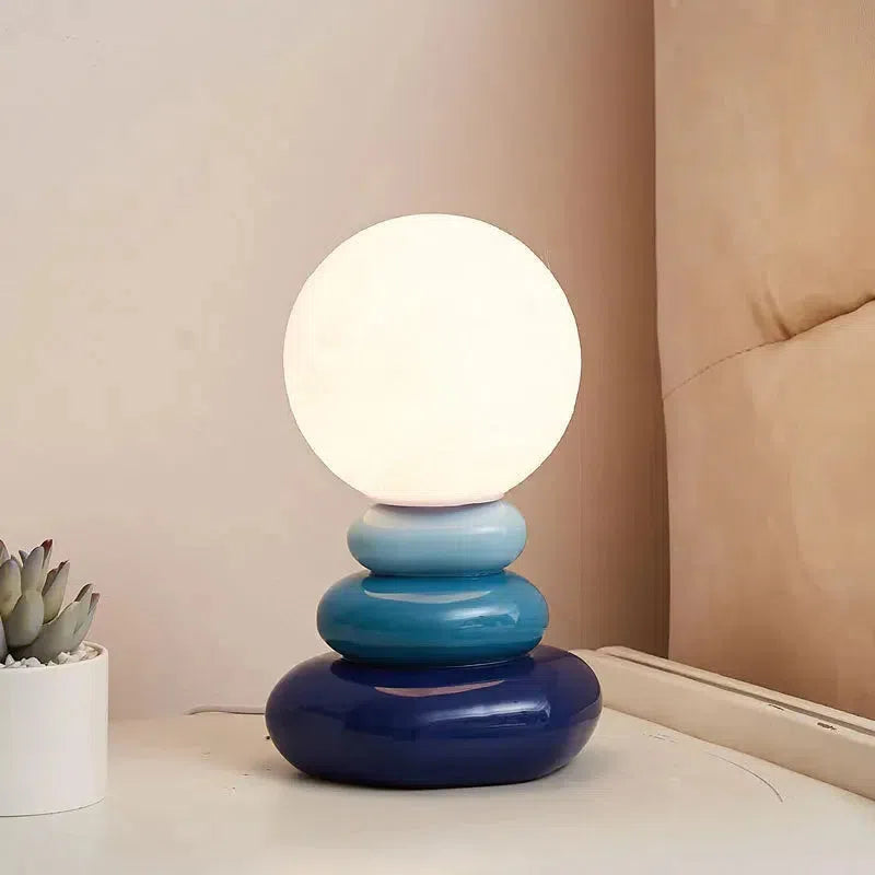 Ceramic Table Lamp with 3D Printed Lunar Shade – Blue, Orange, Gray, Touch-Sensitive for Bedside or Desk Use