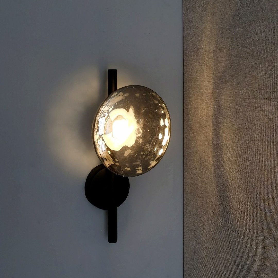 Modern Glass Sconce Light for Bedroom Hallway | Textured LED Wall Fixture Black or Gold Finish | Indoor Ambient Lighting