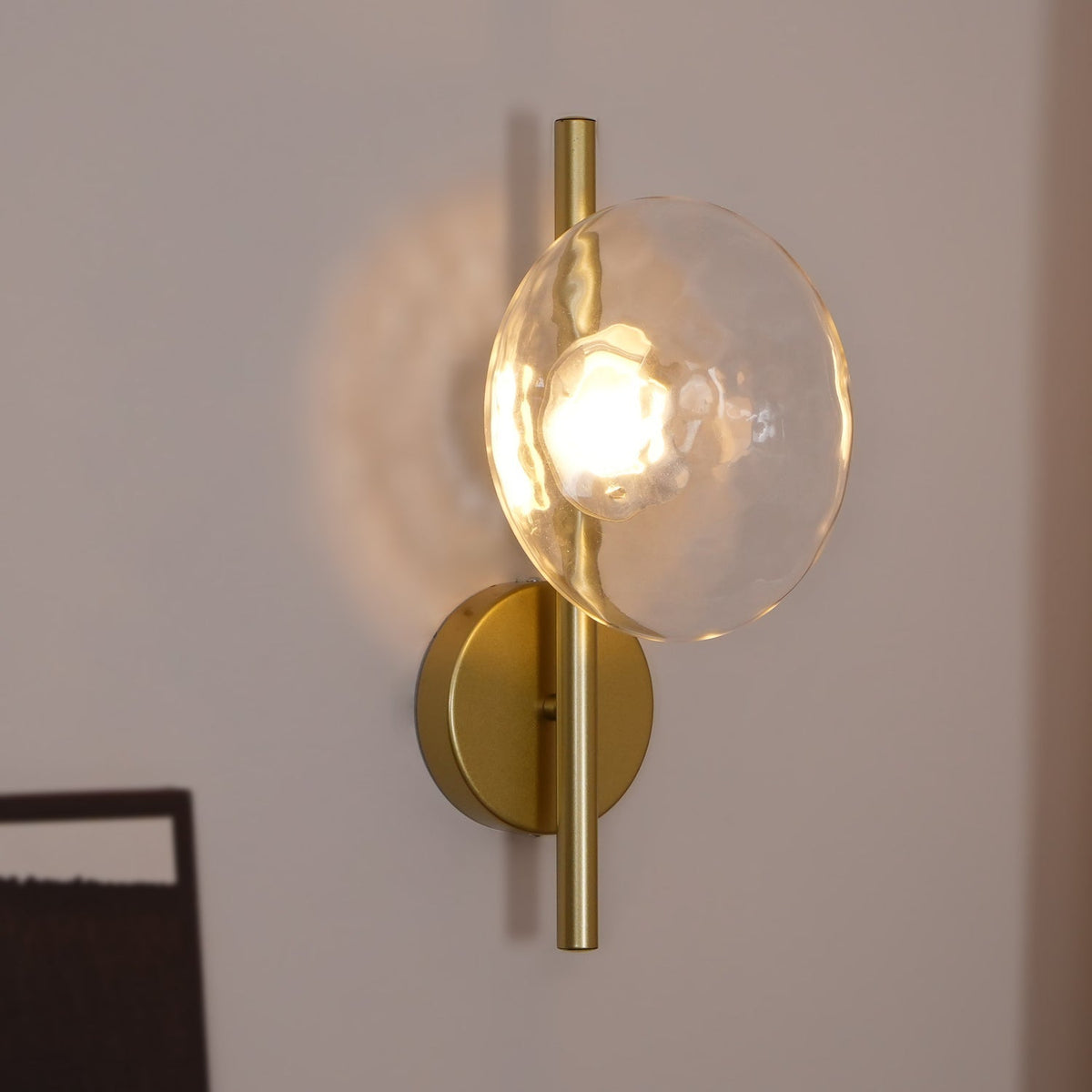 Modern Glass Sconce Light for Bedroom Hallway | Textured LED Wall Fixture Black or Gold Finish | Indoor Ambient Lighting