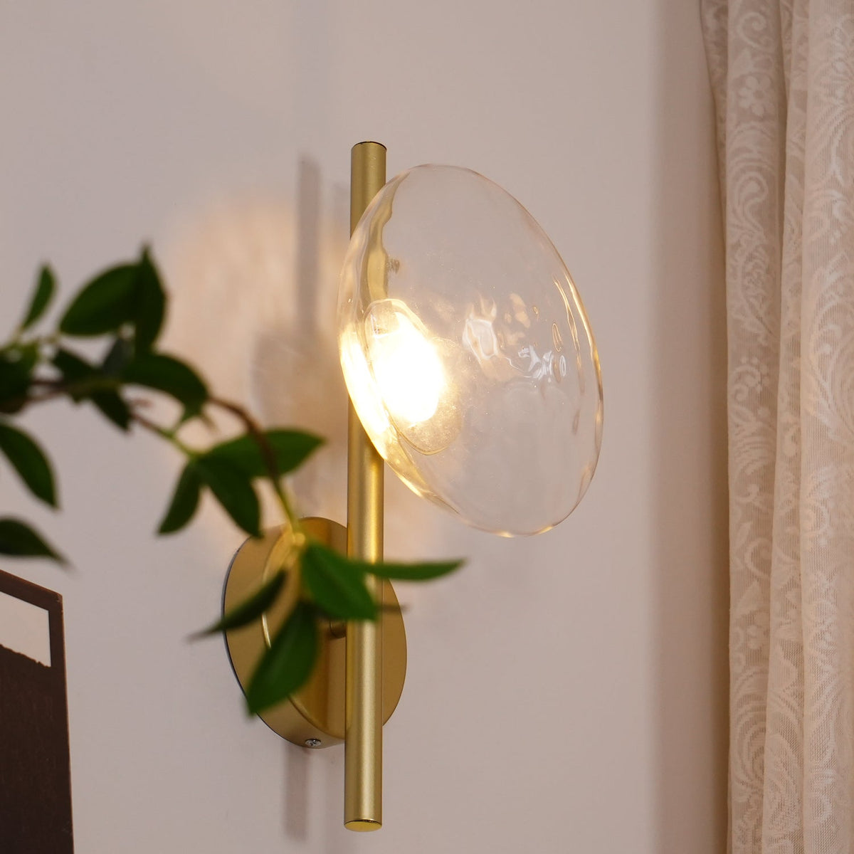Modern Glass Sconce Light for Bedroom Hallway | Textured LED Wall Fixture Black or Gold Finish | Indoor Ambient Lighting