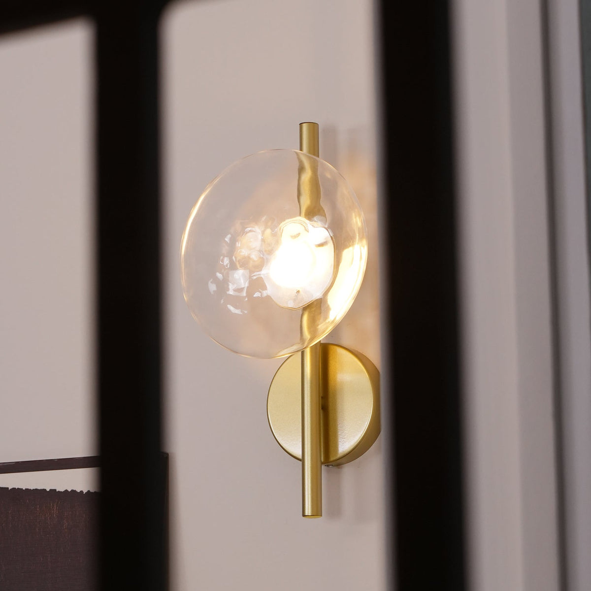 Modern Glass Sconce Light for Bedroom Hallway | Textured LED Wall Fixture Black or Gold Finish | Indoor Ambient Lighting