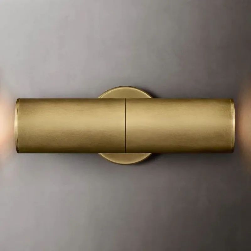 Cylindrical Brass Wall Sconce 12-Inch Glass Shade Dual-Light Fixture for Hallway Bedroom Living Room Entryway