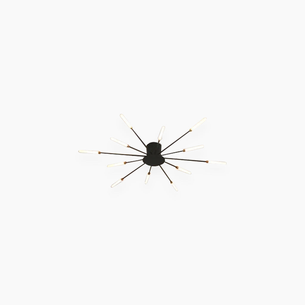 Semi-Flush Mount LED Light Fixture Aluminum 32 in Radial Design Black Gold for Living Room Bedroom Dining Room Contemporary Home Decor