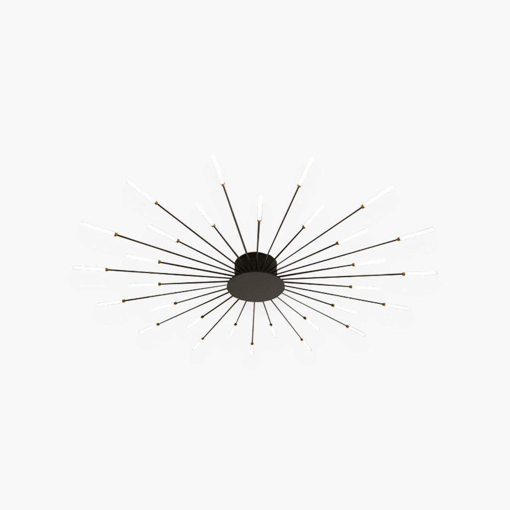 Semi-Flush Mount LED Light Fixture Aluminum 32 in Radial Design Black Gold for Living Room Bedroom Dining Room Contemporary Home Decor