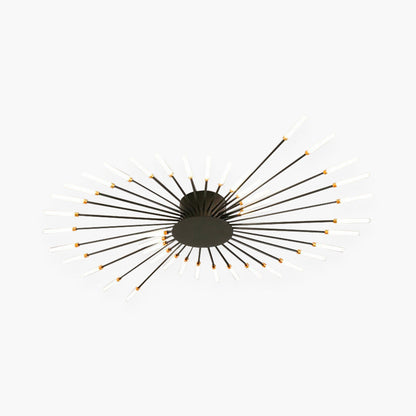 Semi-Flush Mount LED Light Fixture Aluminum 32 in Radial Design Black Gold for Living Room Bedroom Dining Room Contemporary Home Decor
