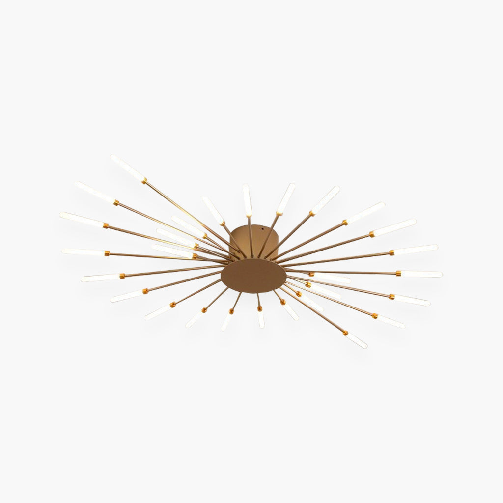 Semi-Flush Mount LED Light Fixture Aluminum 32 in Radial Design Black Gold for Living Room Bedroom Dining Room Contemporary Home Decor