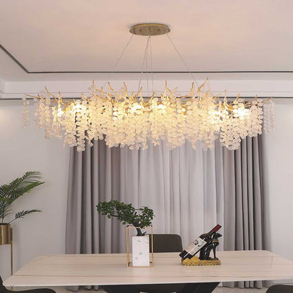 Glass Leaf Pendant Light Gold Aluminum Frame LED Adjustable Color Temperature Ceiling Fixture Living Room Bedroom Dining Entryway Statement