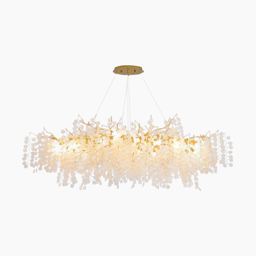Glass Leaf Pendant Light Gold Aluminum Frame LED Adjustable Color Temperature Ceiling Fixture Living Room Bedroom Dining Entryway Statement