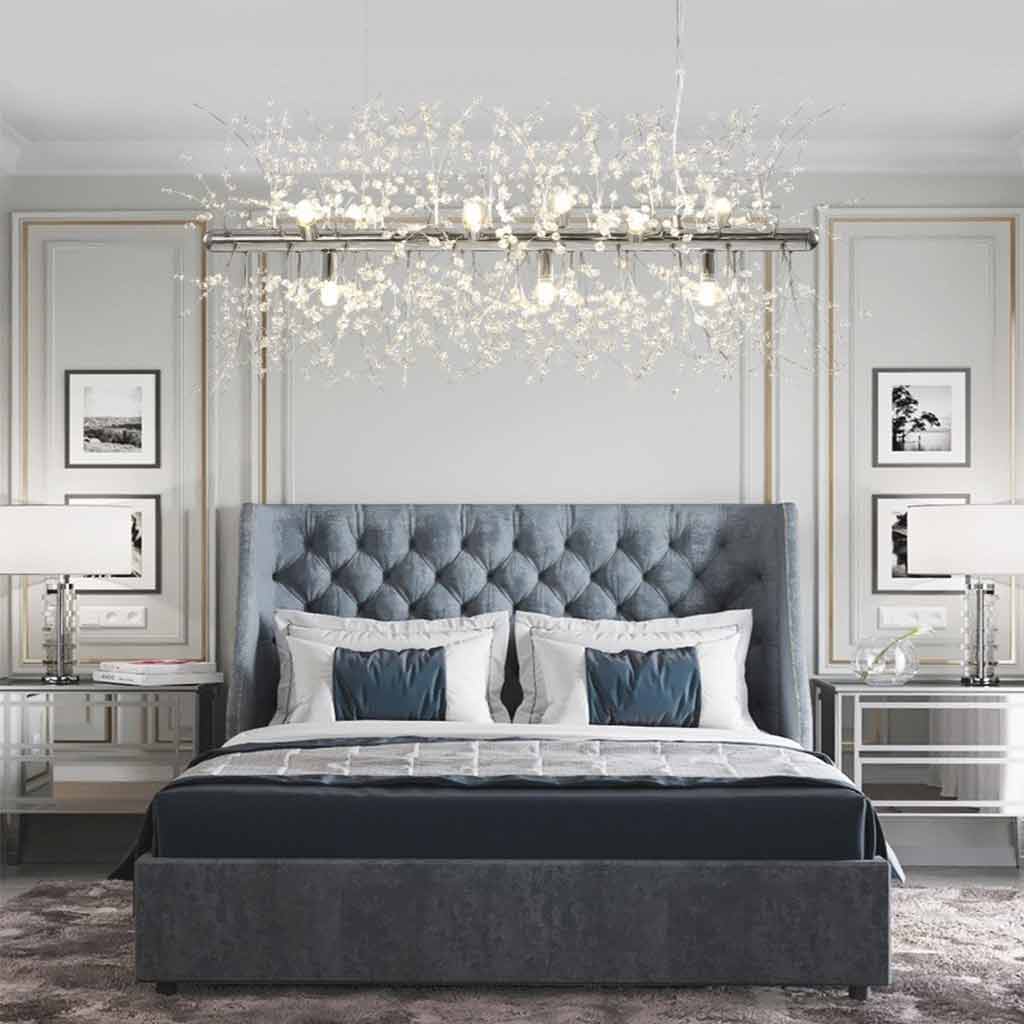 Sparkling Glass Crystal Ceiling Fixture Multi-Head Round & Rectangular LED Overhead Lighting for Dining Room Living Room Entry Hall Foyer Be