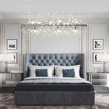 Sparkling Glass Crystal Ceiling Fixture Multi-Head Round & Rectangular LED Overhead Lighting for Dining Room Living Room Entry Hall Foyer Be