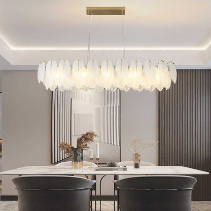 Glass Feather Ceiling Light Fixture 20 in Round Gold White LED Adjustable Color Temp for Dining Living Bedroom Contemporary Home Decor