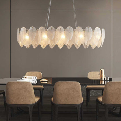 Glass Feather Ceiling Light Fixture 20 in Round Gold White LED Adjustable Color Temp for Dining Living Bedroom Contemporary Home Decor