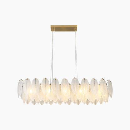 Glass Feather Ceiling Light Fixture 20 in Round Gold White LED Adjustable Color Temp for Dining Living Bedroom Contemporary Home Decor