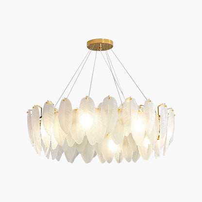 Glass Feather Ceiling Light Fixture 20 in Round Gold White LED Adjustable Color Temp for Dining Living Bedroom Contemporary Home Decor