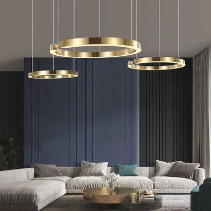 Dimmable LED Ring Ceiling Light Fixture Modern Aluminum Multi-Ring Chandelier for Dining Room Kitchen Island Living Room Bedroom Adjustable