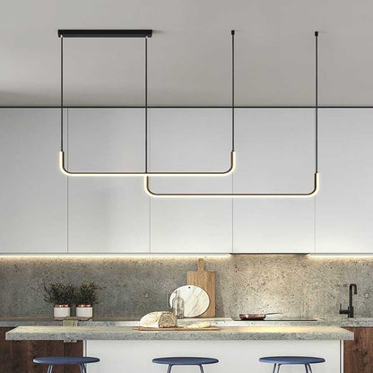 Linear LED Ceiling Light Fixture Dimmable Black Gold Modern Hanging Lamp for Kitchen Island Dining Room Living Room Bedroom Adjustable Heigh