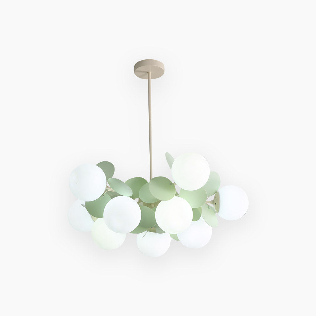 Sculptural Glass Globe Overhead Light with Branching Arms for Dining Room & Living Space — Dimmable LED Cluster Fixture in White, Green or M
