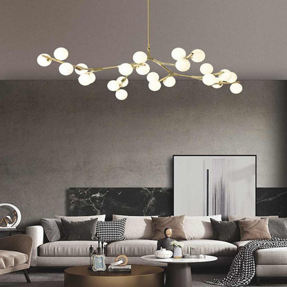 Sculptural Glass Sphere Chandelier with Adjustable LED Light — Multi-Arm Metal Frame Statement Fixture for Open Dining Spaces, Great Rooms &