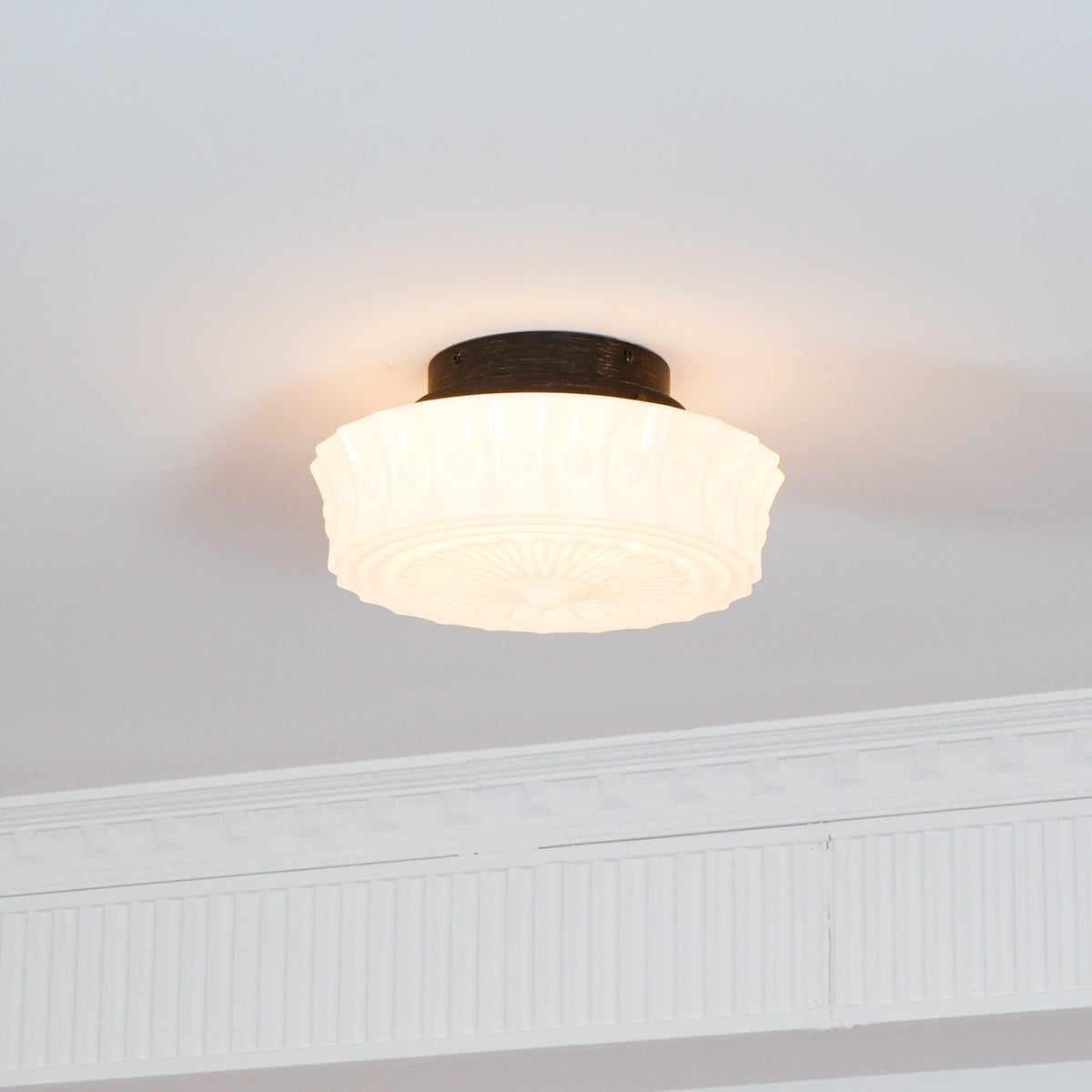 Flush Mount Ceiling Light Fixture Multi-Bulb Black Metal Glass 14 Inch for Living Room Dining Room Indoor Overhead Lighting E26 E27 Base