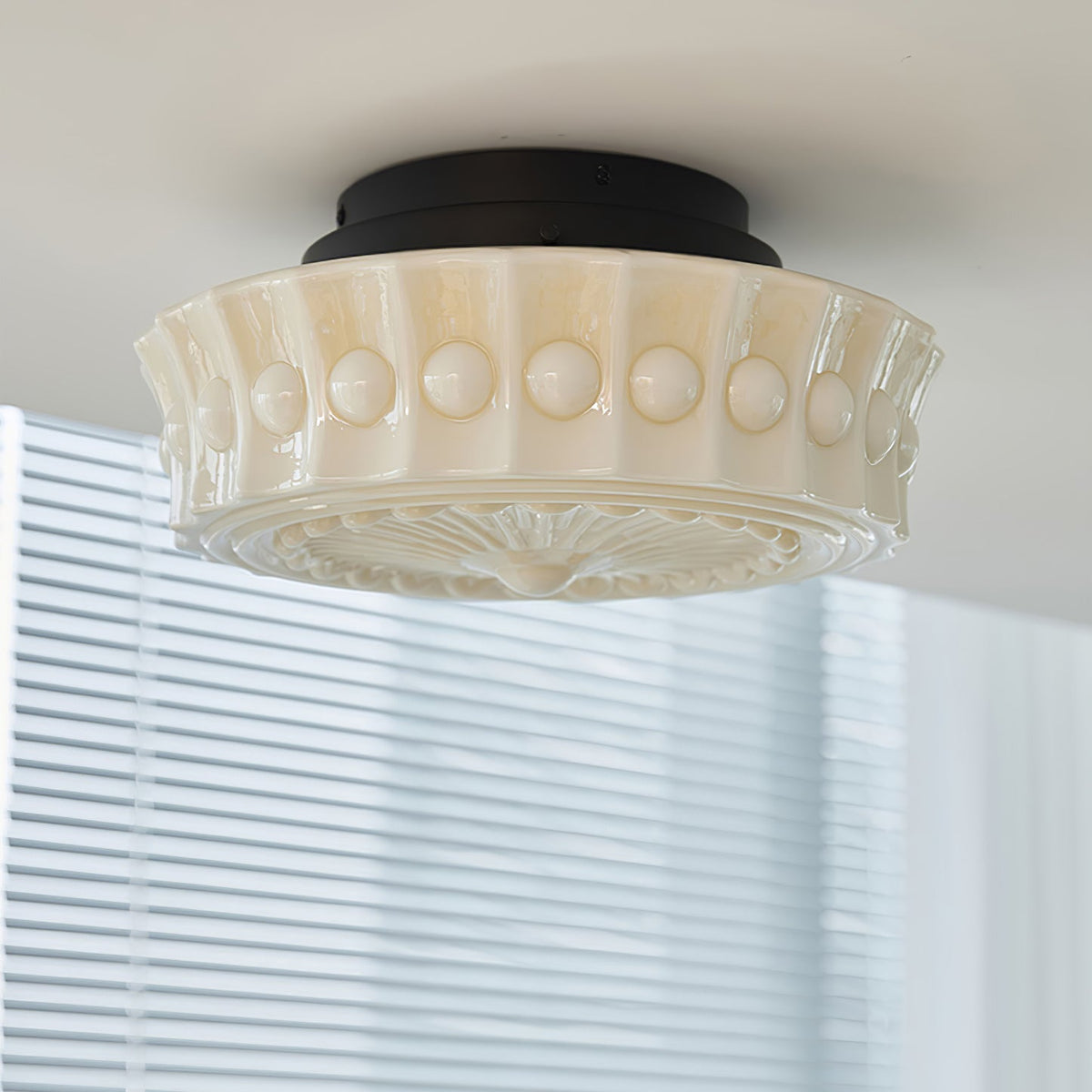 Flush Mount Ceiling Light Fixture Multi-Bulb Black Metal Glass 14 Inch for Living Room Dining Room Indoor Overhead Lighting E26 E27 Base