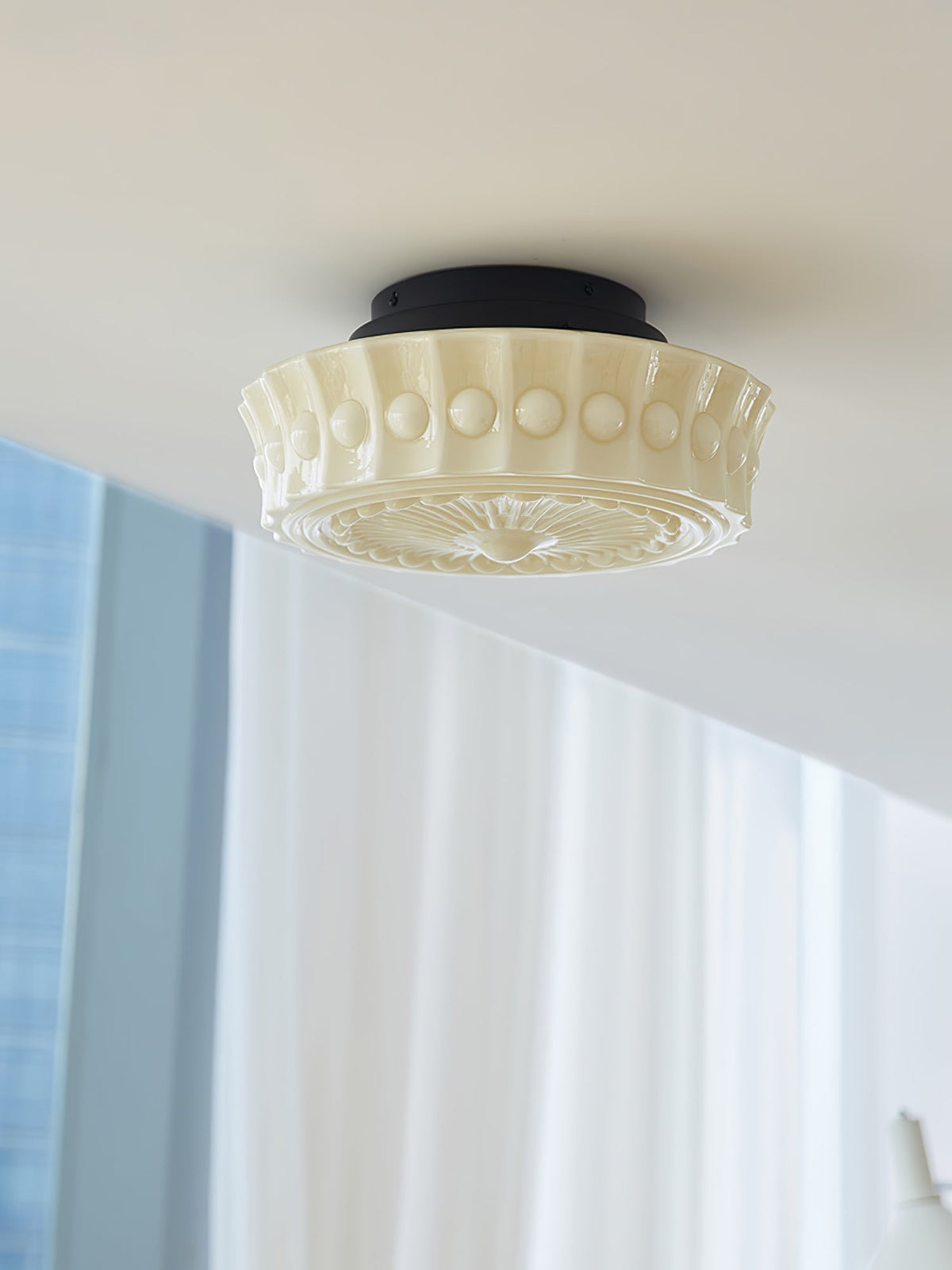 Flush Mount Ceiling Light Fixture Multi-Bulb Black Metal Glass 14 Inch for Living Room Dining Room Indoor Overhead Lighting E26 E27 Base