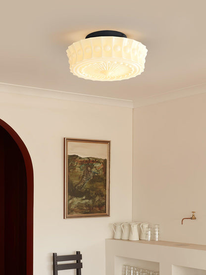 Flush Mount Ceiling Light Fixture Multi-Bulb Black Metal Glass 14 Inch for Living Room Dining Room Indoor Overhead Lighting E26 E27 Base