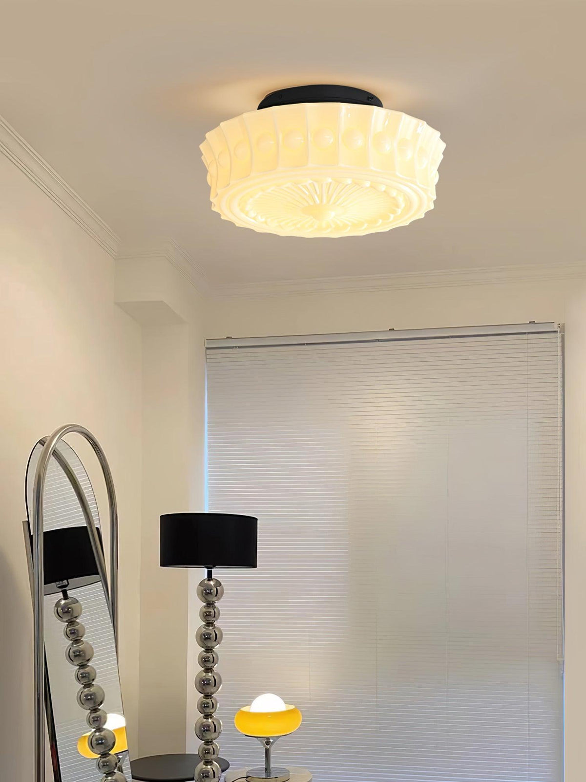 Flush Mount Ceiling Light Fixture Multi-Bulb Black Metal Glass 14 Inch for Living Room Dining Room Indoor Overhead Lighting E26 E27 Base
