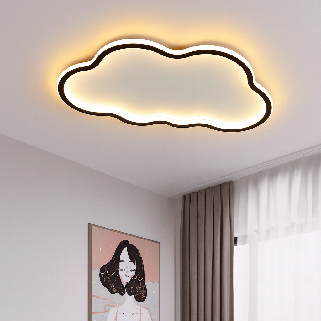 LED Flush Mount Ceiling Light White 20 in Cloud Shape Fixture for Bedroom Living Room Hallway Minimalist Scandinavian Modern Decor