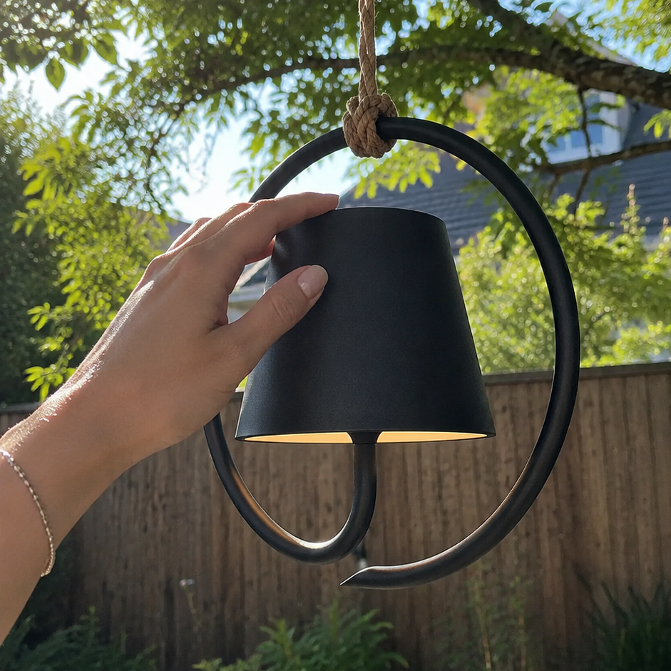 Rechargeable Outdoor Hanging Lantern with Jute Cord – Waterproof LED Pendant Light for Patio, Garden & Pergola
