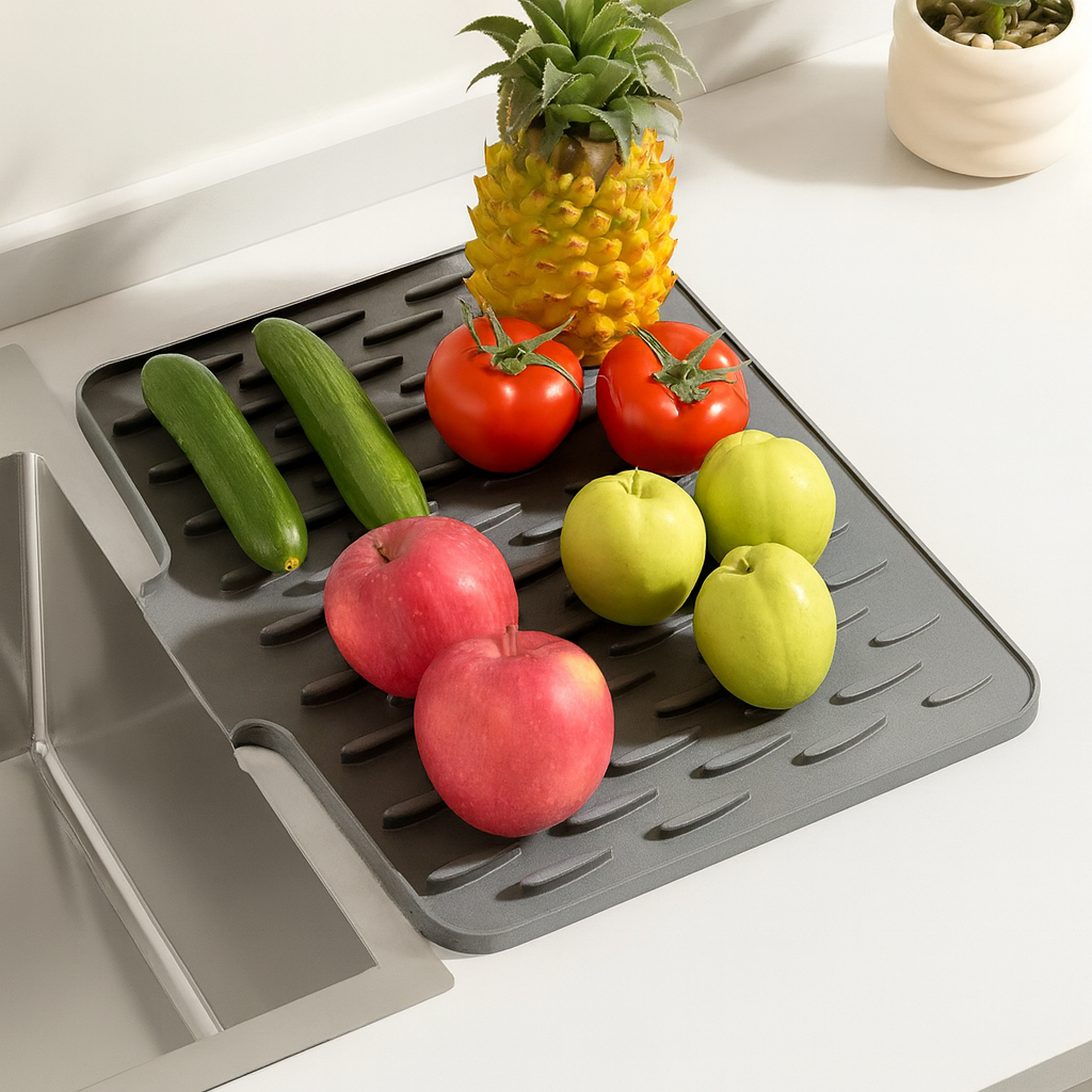 Silicone Dish Drying Mat – Heat-Resistant Kitchen Countertop Protector for Dishes & Cookware, Non-Slip Draining Pad, Dishwasher Safe