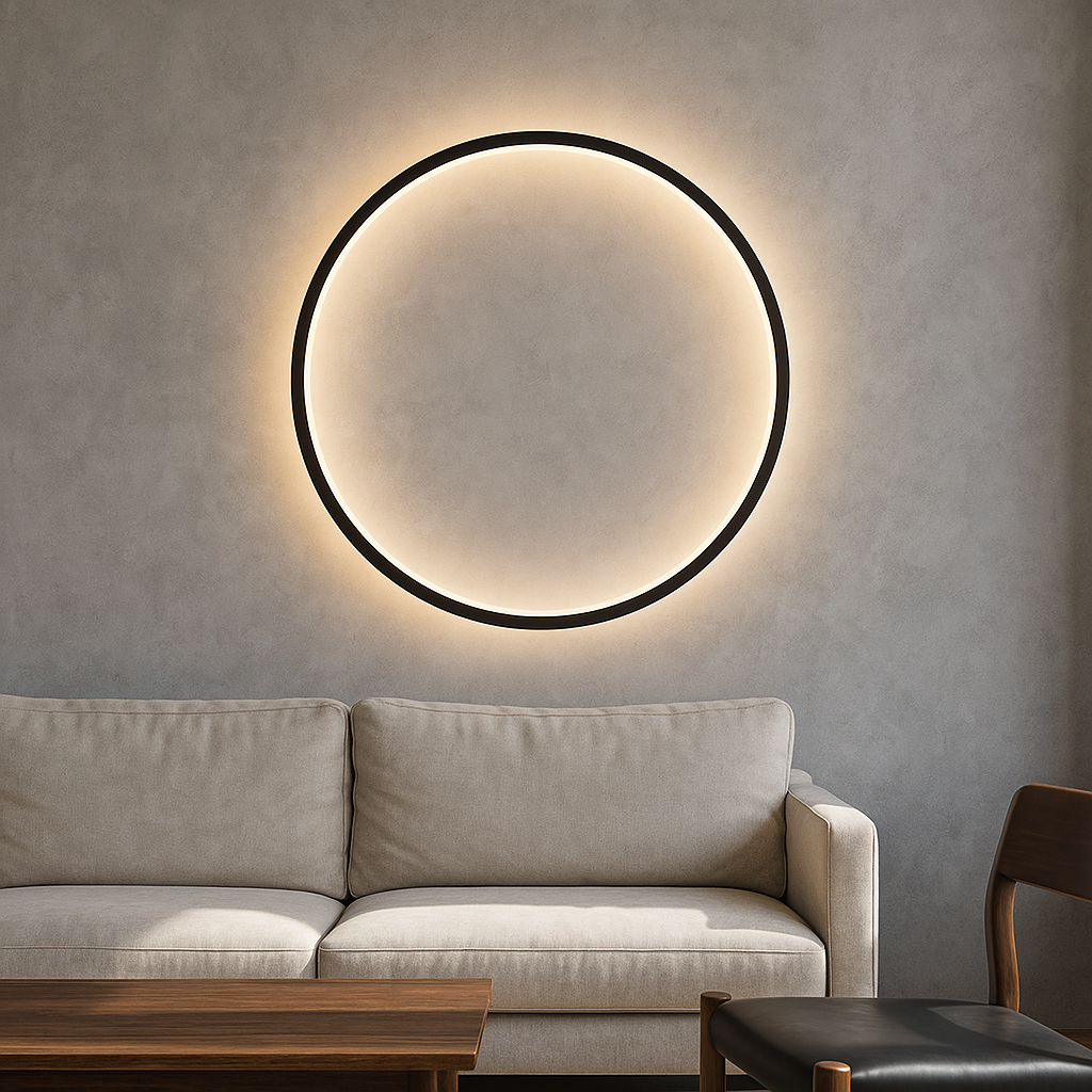 Circle LED Sconce Black Iron USB Powered 12–31 Inch Halo Ambient Light for Bedroom Living Room Hallway Modern Indirect Glow Fixture