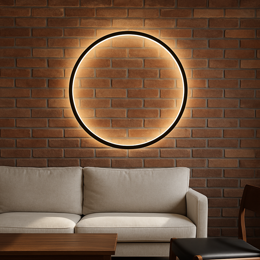 Circle LED Sconce Black Iron USB Powered 12–31 Inch Halo Ambient Light for Bedroom Living Room Hallway Modern Indirect Glow Fixture