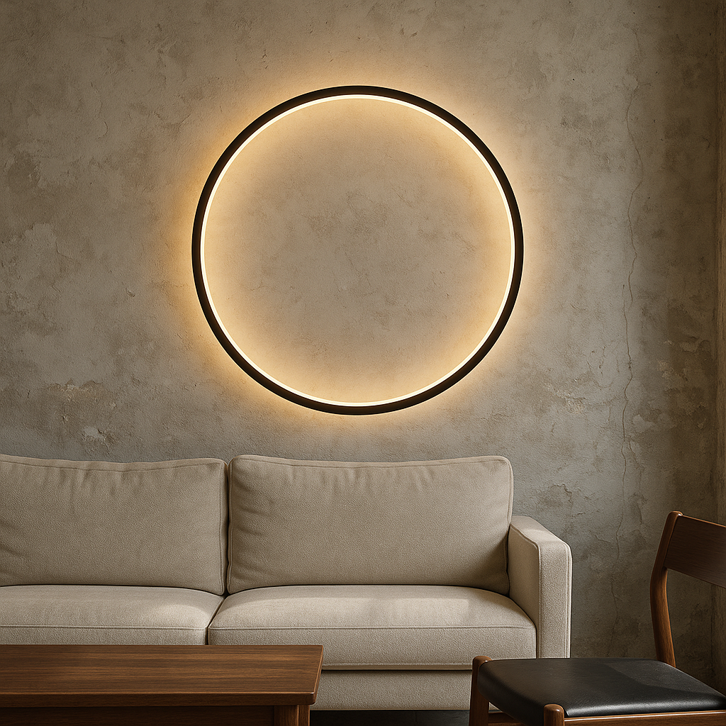 Circle LED Sconce Black Iron USB Powered 12–31 Inch Halo Ambient Light for Bedroom Living Room Hallway Modern Indirect Glow Fixture