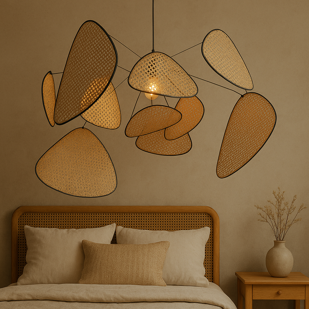 Handwoven Wicker Hanging Fixture with Soft Glow LED for Dining Areas and Bedrooms | Adjustable Height 59 inches