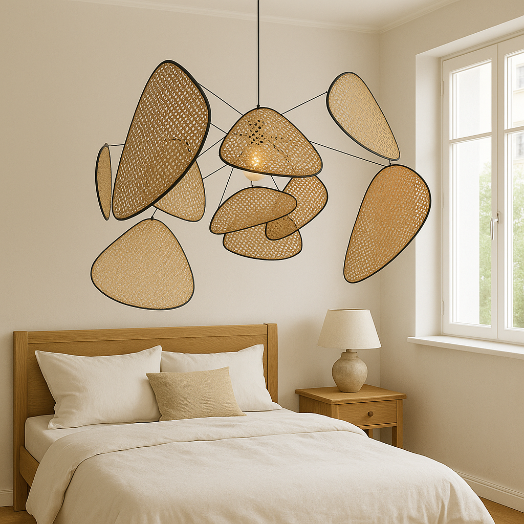 Handwoven Wicker Hanging Fixture with Soft Glow LED for Dining Areas and Bedrooms | Adjustable Height 59 inches