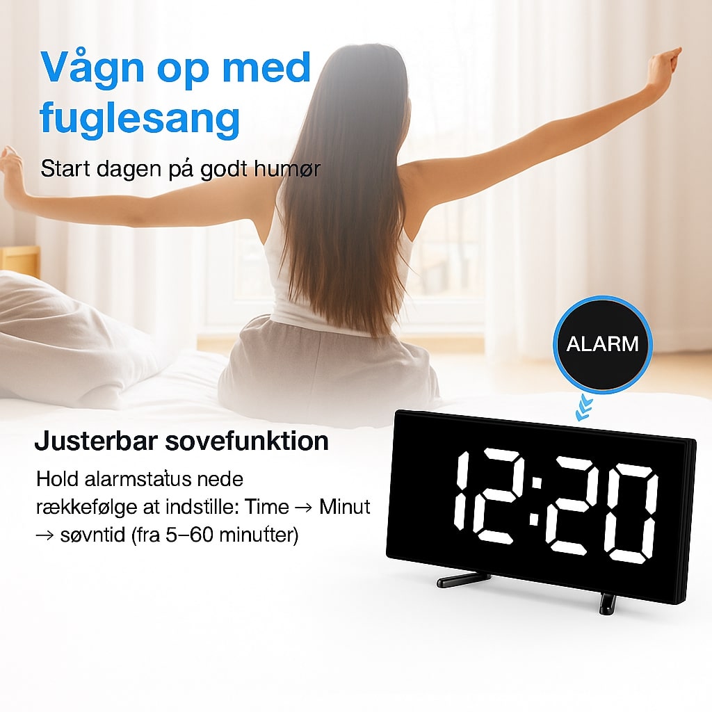 USB-Powered LED Alarm Clock with Curved Screen 6.7 × 2.8 × 1.2 Inches Battery Backup Nightstand Clock Large Display for Bedroom Office Deskt