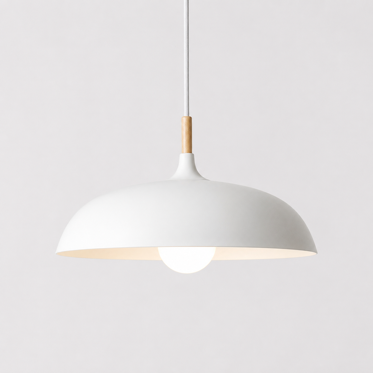 Dome Pendant Light with Adjustable Cord – Aluminum & Wood Accent for Dining Room, Kitchen Island & Reading Nook