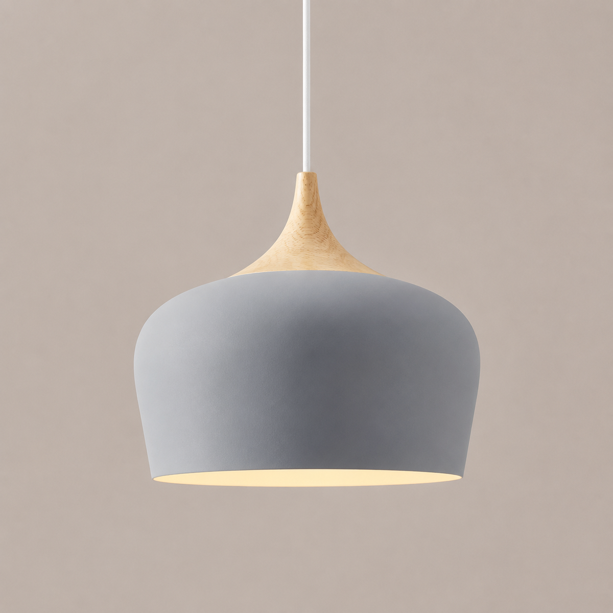 Dome Pendant Light with Adjustable Cord – Aluminum & Wood Accent for Dining Room, Kitchen Island & Reading Nook