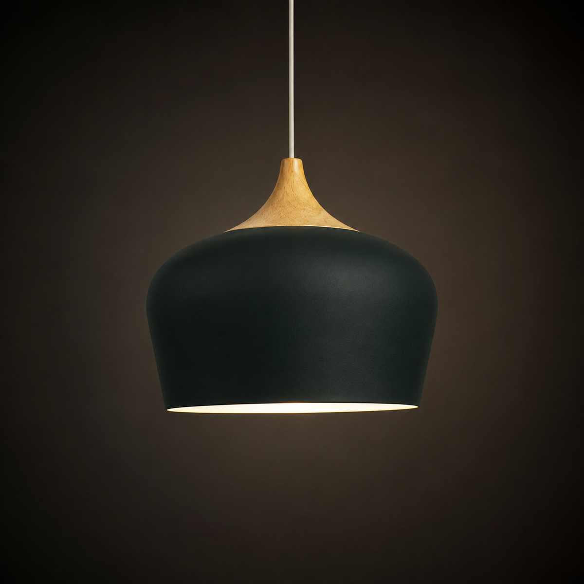 Dome Pendant Light with Adjustable Cord – Aluminum & Wood Accent for Dining Room, Kitchen Island & Reading Nook