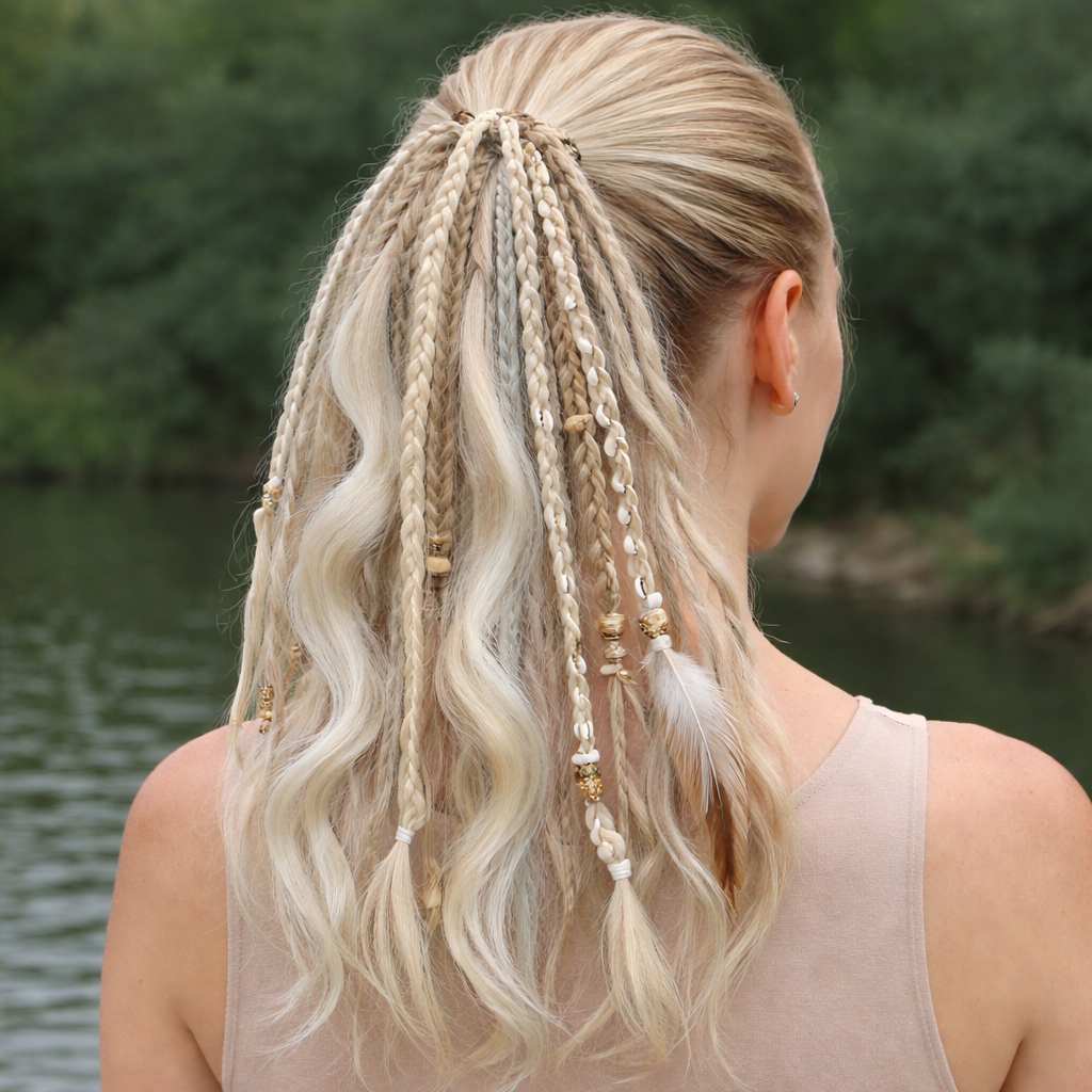 Boho Hair Extension Ponytail with Beads & Shells – Instant Festival Look for Women