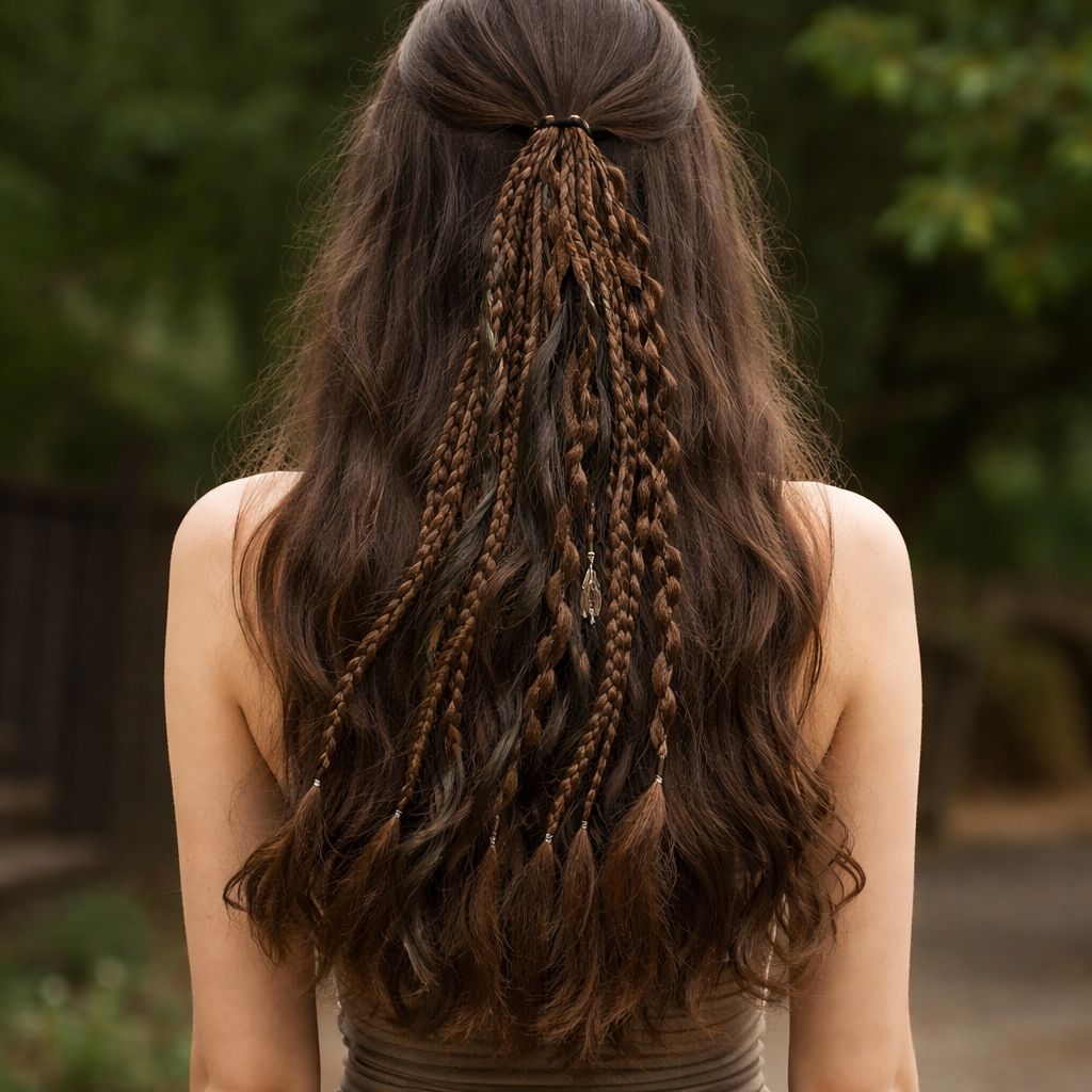 Boho Hair Extension Ponytail with Beads & Shells – Instant Festival Look for Women