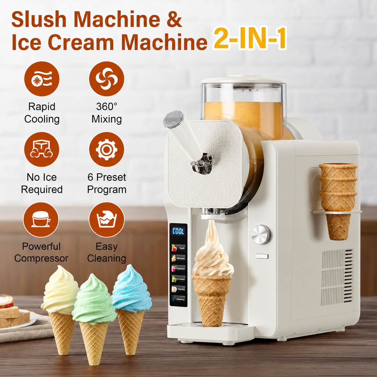Versatile Frozen Treat Maker | 2-in-1 Ice Cream & Slush Machine for Quick Desserts