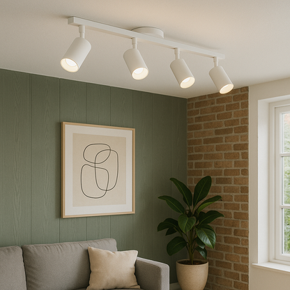 Track Spotlight Fixture Black Aluminum 4-Head Directional Rail Light Kitchen Dining Room Workspace Task Lighting 31.5 in Ceiling Mount GU10