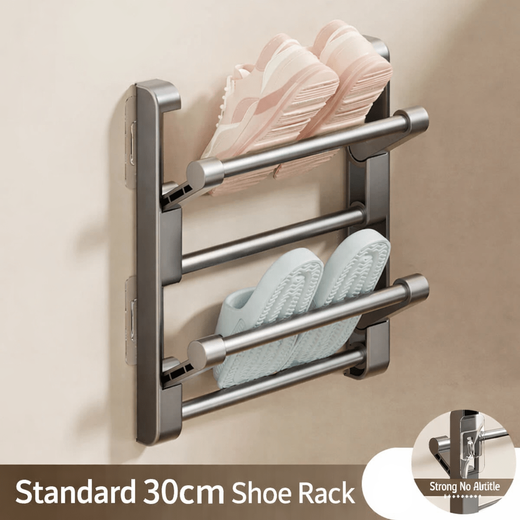 Wall-Mount Shoe Organizer with Drain Holes for Entryway Hallway Bathroom Storage Space Saver