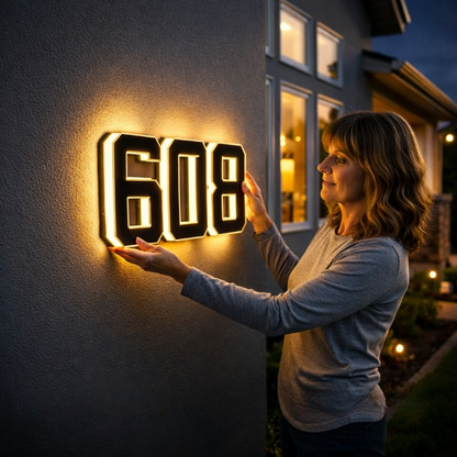 Solar House Number Sign with Auto-Illuminated LED for Night Visibility – Weather-Resistant Outdoor Address Plaque
